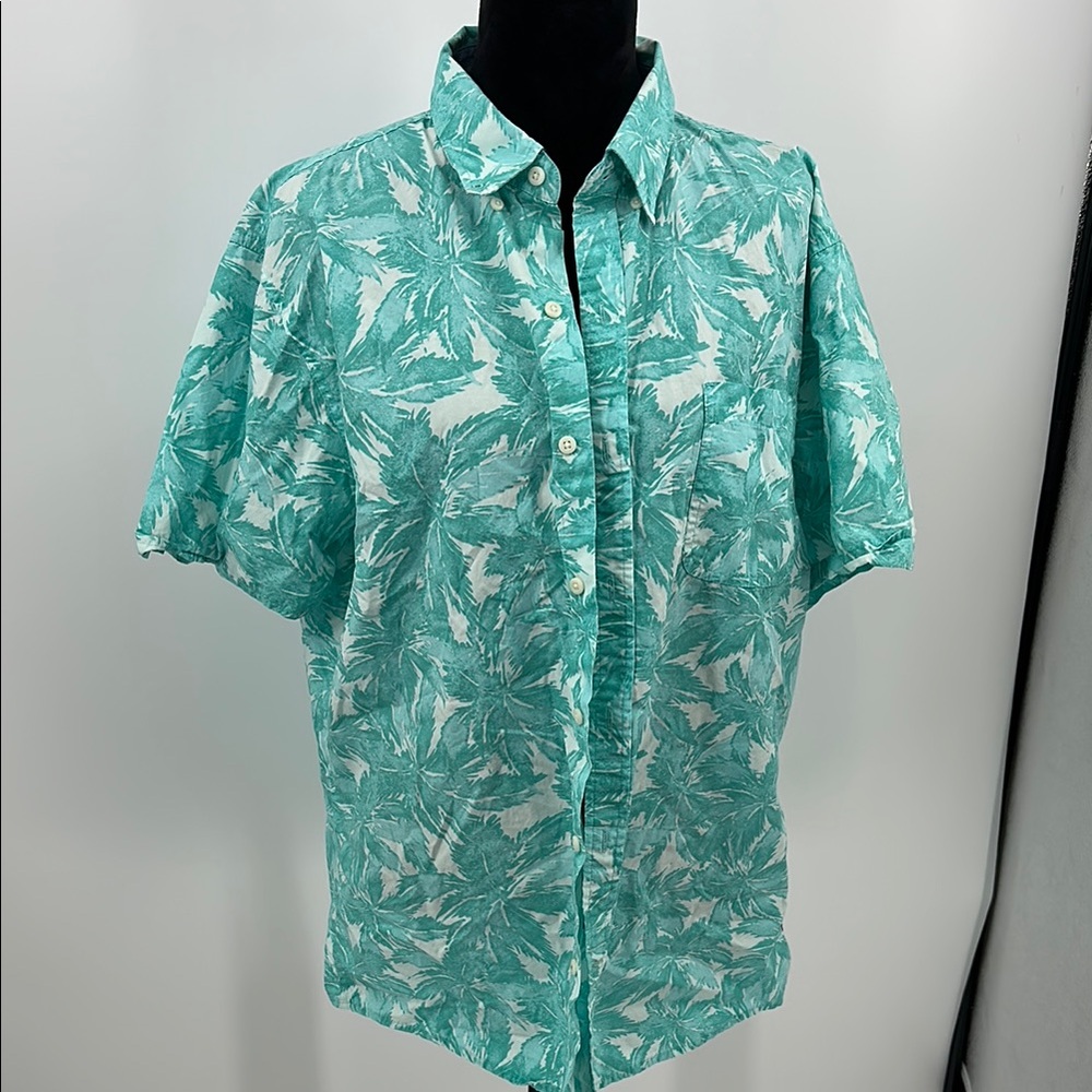IZOD saltwater XL Hawaiian Tropical Green Leaf Print Men's Shirt